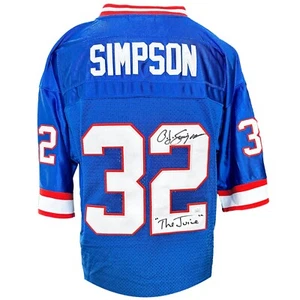 Maglietta OJ Simpson firmata con scritta ""The Juice"" Buffalo Bills JSA COA blu O.J. - Foto 1 di 5