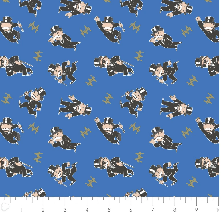 Hasbro Games Monopoly Mr. Monopoly Toss Blue Cotton Fabric by the Yard - Image 1 of 1