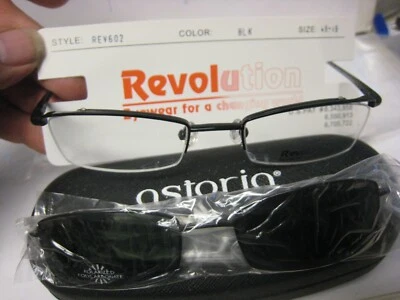 Revolution Eyeglass Frame W/ Magnet sun shade REV 602 BLK  49-19-140 w/case - Image 1 of 4