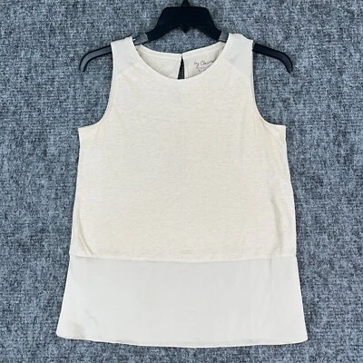 Camisa Chicos Mujer Pequeña Beige Mezcla de Lino Blusa sin mangas Negocios Carrera Informal Foto 1 de 4