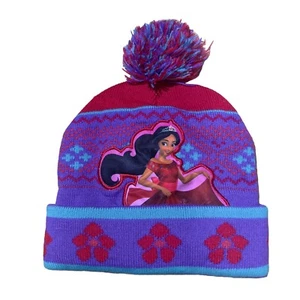 Disney Princess Elena of Avalor Cuffed Girls Beanie Pompom Purple Red one size - Picture 1 of 7