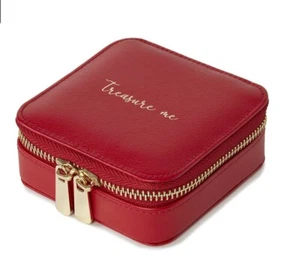 Nuevo Estuche Joyero Wolf Rojo Cuero Genuino Cremallera Cuadrada Treasure Me - Imagen 1 de 3