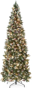 6Ft Pre-Lit Pencil Christmas Tree, Partially Flocked & Frosted Slim Holiday Tree - Picture 1 of 7