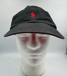Polo Ralph Lauren Hat Cap with Leather Adjustable Strap Black and Red - Picture 1 of 8