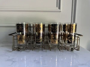 Frank Maietta Siete Maravillas del Mundo Mediados de Siglo Moderno 8 Vasos Con Bandeja - Imagen 1 de 12