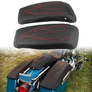 Red Flame Leather Hard Saddlebag Lid Covers for Harley Street Glide FLHX/I 14-23 - Picture 1 of 23