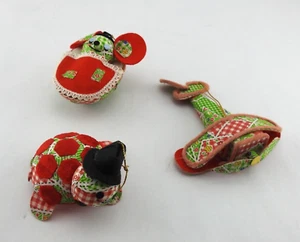 3 Vintage Gingham Fabric Chirstmas Ornaments Made Japan Plane Mouse Turtle - Picture 1 of 7