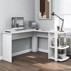 Corner Computer Desk Home Office Study PC Laptop Gaming Desk Workstation White - Picture 1 of 14