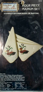 Betsy Ross Handarbeit vierteiliges Serviettenset MALLARD DUCK gestempelt Stickerei  - Bild 1 von 4