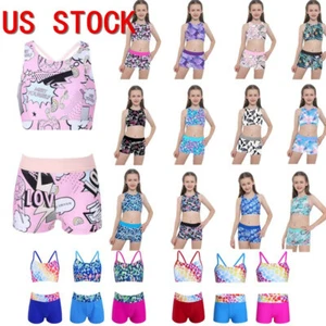 Girls Swimsuit Printed Tankini Set Cartoon Tank Top with Swim Shorts Swimwear - Picture 1 of 144