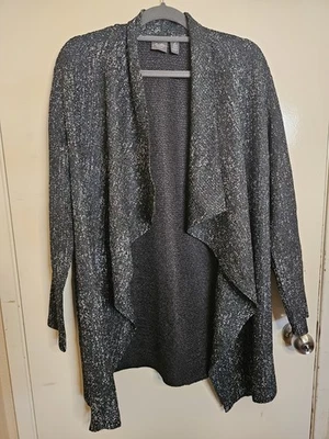 Chico's Travelers Collection Dark Green Ivory Fleck Crinkle Open Size 2 Large - Image 1 of 4