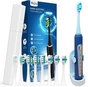 Pro Sonic Electric Toothbrush Adults Kids 8 Heads Travel Case Stand -Blue YTeath - Picture 1 of 10