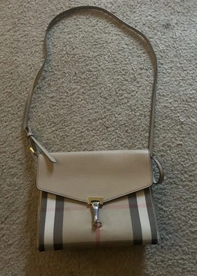 BURBERRY - Macken Small Leather & House Check Crossbody Bag Tan Suede Lining - Image 1 of 4