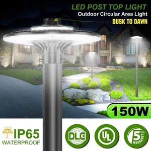 LED Circular Area Light Dusk to Dawn Outdoor Garden Street Post Top Lights 5000K - Picture 1 of 11