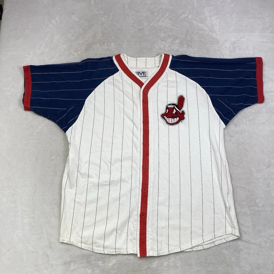 Vintage Mirage Cleveland Indians Jersey Shirt Chief Wahoo Pinstripe MLB Sz L - Image 1 of 4