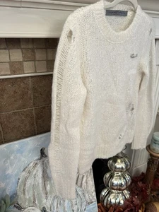 Raquel Allegra Distressed Sweater /Multi Wool-Cashmere Knit w/ pin Size 1 - Picture 1 of 6