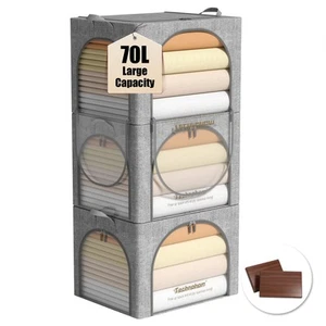 Clothes Storage Bins with Lids, 3 Pack Foldable Fabric Storage Bins with Meta... - Picture 1 of 6