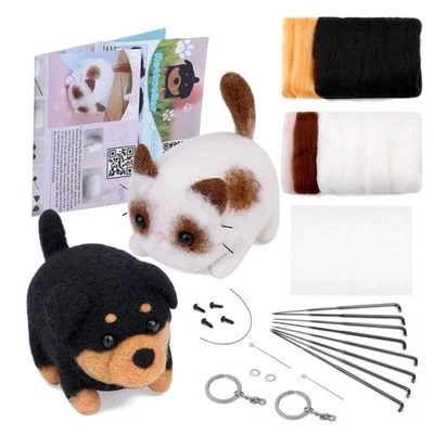 DIY Animal Dog Cat Needle Felting Kits – Beginner Craft Set Kit with Tools & Foa