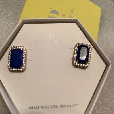 Bomb Party Er46616 Regal In Every Way Genuine Lapis  CZ Rose Gold Plating - Image 1 of 3