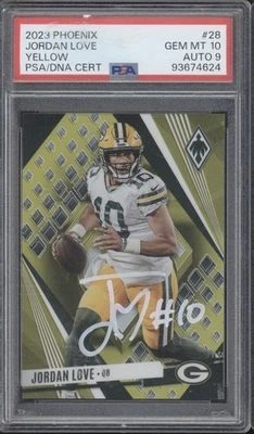2023 Panini Phoenix Yellow #28 Jordan Love 15/50 Gem Mint PSA 10 9 Auto - Image 1 of 2