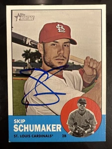 Tarjeta firmada Topps Heritage Skip Schumaker 2012 226 Cardenales autógrafo automático - Imagen 1 de 2