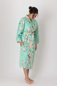 Accappatoio corto kimono giapponese donna fiori di ciliegio e bellezza raso di cotone made in J - Foto 1 di 15