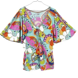 Trina Turk Groovy Floral Dolman V-Neck Reversible Swim Cover-Up Dress L - Picture 1 of 3