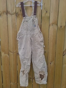 Vintage USA Union Carhartt Double Knee Bib Overalls Faded Distressed Holes 36X30 - Picture 1 of 12