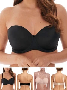 Fantasie Aura Bra Moulded Strapless Bras Underwired Black Beige Lingerie - Picture 1 of 12
