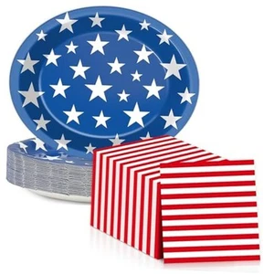 Patriotic Oval Paper Plates 11inch American Flag Paper Plate and Napkin, Dish - Picture 1 of 8