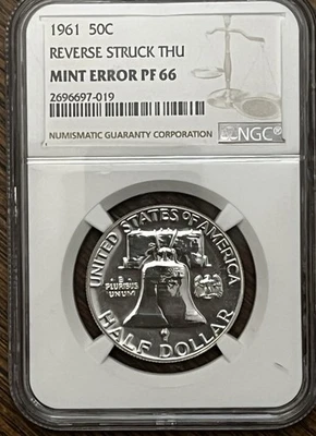 1961 Proof Franklin Error Coin Reverse Struck Thru PF66 NGC 50c Half Dollar - Image 1 of 4