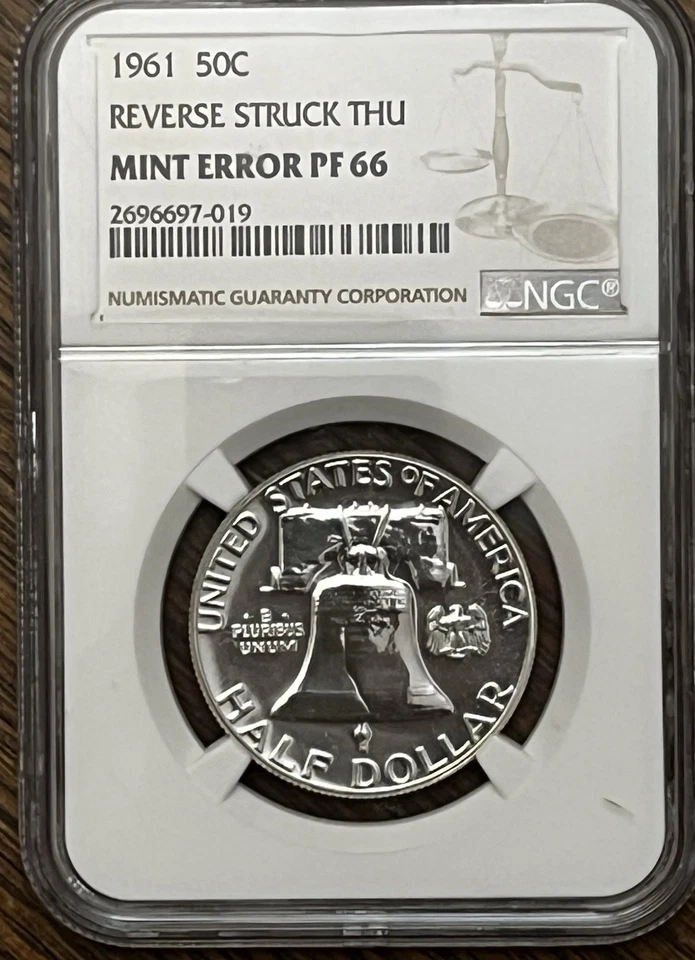 1961 Proof Franklin Error Coin Reverse Struck Thru PF66 NGC 50c Half Dollar - Image 1 of 4