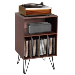 Freestanding Record Player Stand Record Storage Cabinet with Metal Legs - Picture 1 of 12