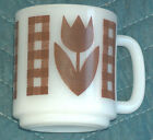 Glasbake Mid Century Retro Gingham Plaid Tulip Milk Glass Coffee Tea Mug Cup VG