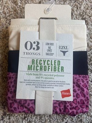 Hanes Mujer 2XL Microfibra Reciclada Tanga Ropa Interior Paquete de 3 Desnudo/Negro/Leopardo Foto 1 de 4