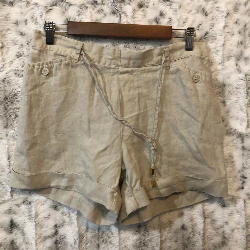 Pantalones cortos de lino tostado con bolsillos Ellen Tracy para mujer talla mediana Foto 1 de 4