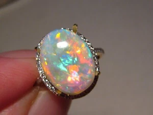 5.7 ct.  Gem  Opal & Diamond  Ring , Solid 14 k Gold , AS GOOD AS IT GET'S - Picture 1 of 15