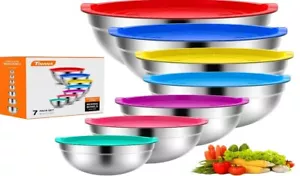 TINANA Mixing Bowls Set with Lids Stainless Steel Mixing Bowls - 7PCS Metal - Picture 1 of 4