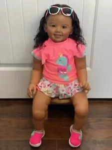 28inch Reborn Baby Doll With Up Torso Cammi Dark Skin African Girl Rooted Hair - Picture 1 of 6