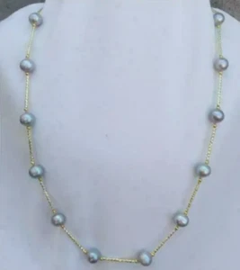 Stunning AAA+ 9-10mm real natural gray south sea pearl necklace 25inch 14K gold - Picture 1 of 3