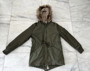 Men’s Spitfire Green Parka Faux Fur Lined Hooded Winter Coat Jacket Size XL - Picture 1 of 14