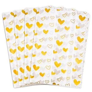 100 Sheets White with Gold Heart Tissue Paper Bulk20" x 14"Gold Heart Design ... - Picture 1 of 6