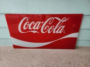 80s Coca Cola Coke Thick GLASS SIGN / TABLE TOP 35 3/8 X 19 5/8 - Picture 1 of 3