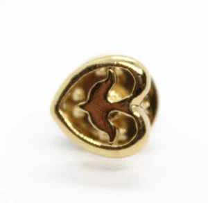 Peace Flying Dove in Heart Pin Gold Tone Religious Vintage Lapel - Picture 1 of 4