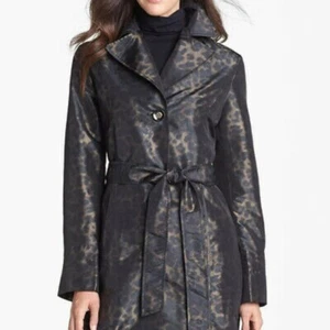 Ellen Tracy Ladies Bronze Animal Print Raincoat Belted Trench Coat Sz.PP - Picture 1 of 12
