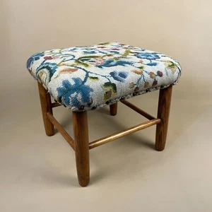 Antique Patterned Wooden Stool Wood Cottage Furniture Square Floral Pattern - Picture 1 of 11