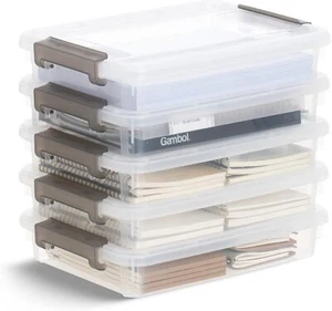 5 PCS Plastic Storage Bins with Lids, Paper Organizer Storage, Project Box - Picture 1 of 7