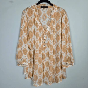 Rose & Olive Womens Artsy Sheer Pullover Top Size 3X Orange Ruffle Boho Gypsy - Picture 1 of 9