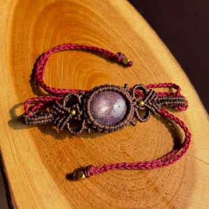 Brazalete de piedras preciosas micro macramé con piedras preciosas de zafiro estrella natural hecho a mano - Imagen 1 de 10