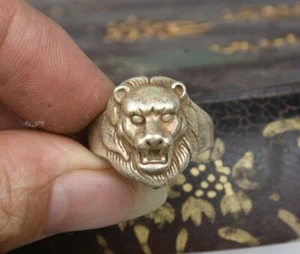 2.8CM Old Chinese Miao Silver Lion Head Beast Jewellery Hand Ring - Picture 1 of 5